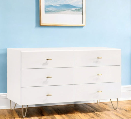 White Manufactured Wood Six Drawer Double Dresser By Homeroots | Dressers | Modishstore - 1