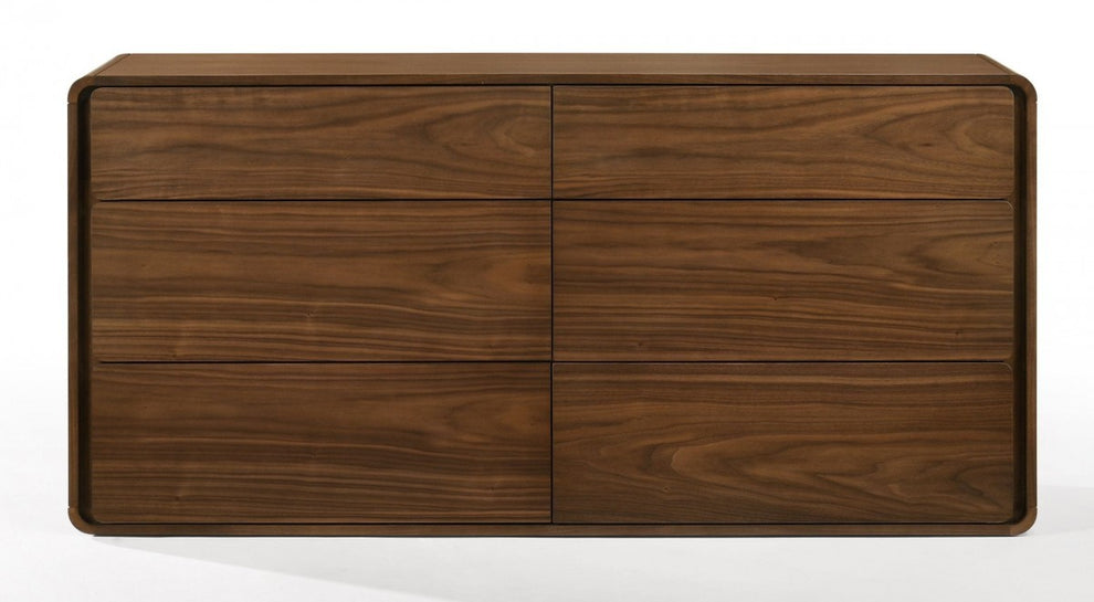 Walnut Solid Wood Six Drawer Double Dresser By Homeroots | Dressers | Modishstore - 5