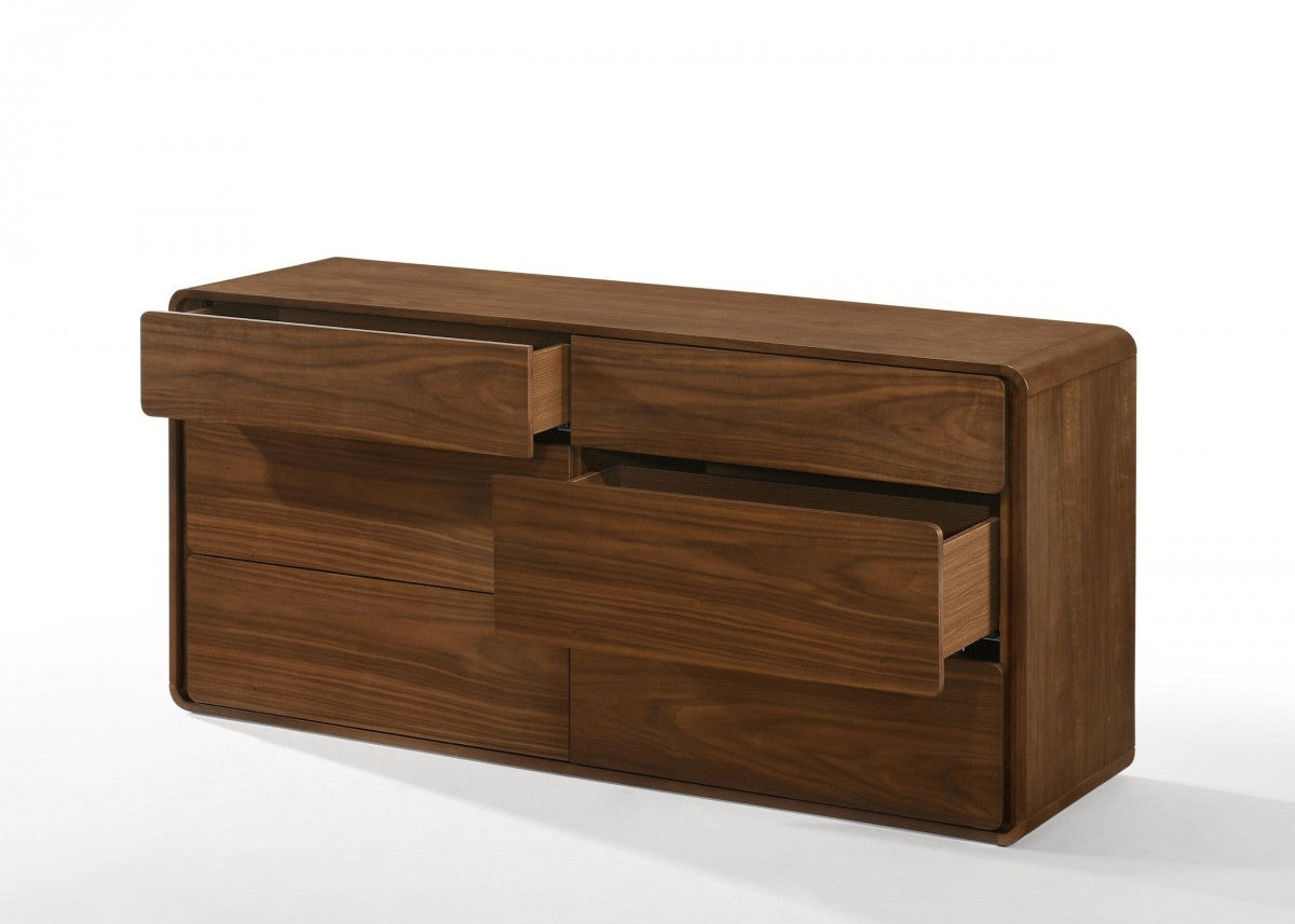 Walnut Solid Wood Six Drawer Double Dresser By Homeroots | Dressers | Modishstore - 1