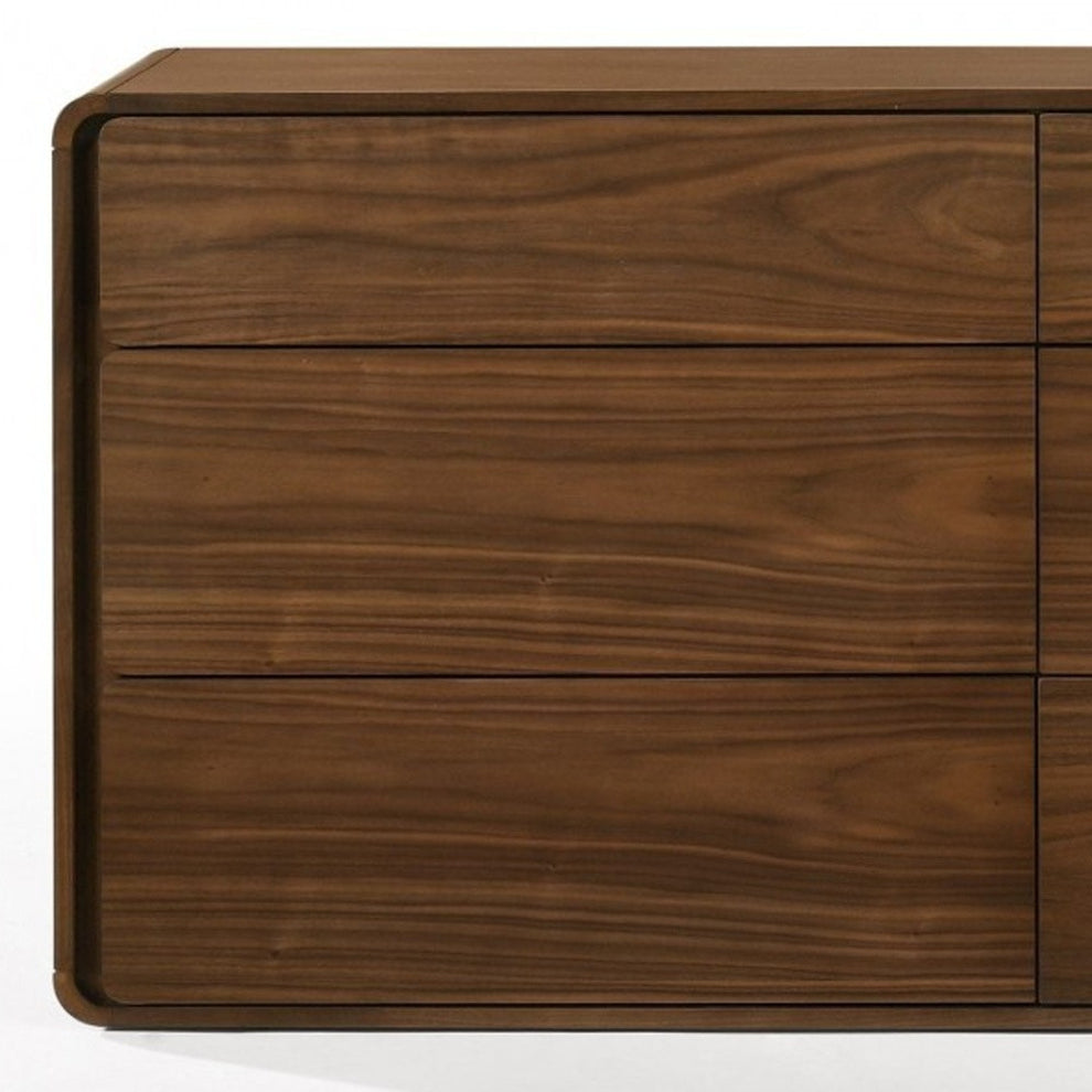 Walnut Solid Wood Six Drawer Double Dresser By Homeroots | Dressers | Modishstore - 2