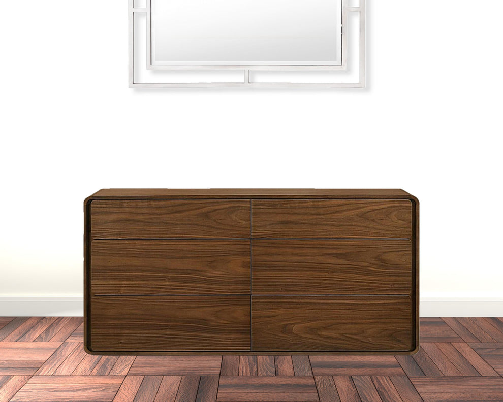 Walnut Solid Wood Six Drawer Double Dresser By Homeroots | Dressers | Modishstore - 6