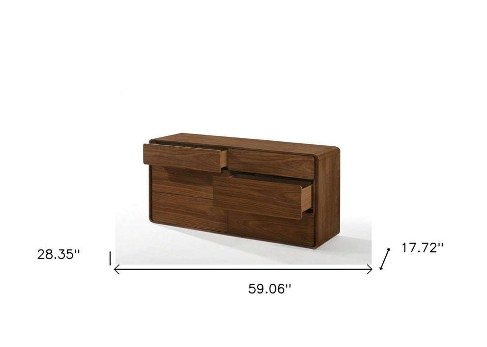 Walnut Solid Wood Six Drawer Double Dresser By Homeroots | Dressers | Modishstore - 3