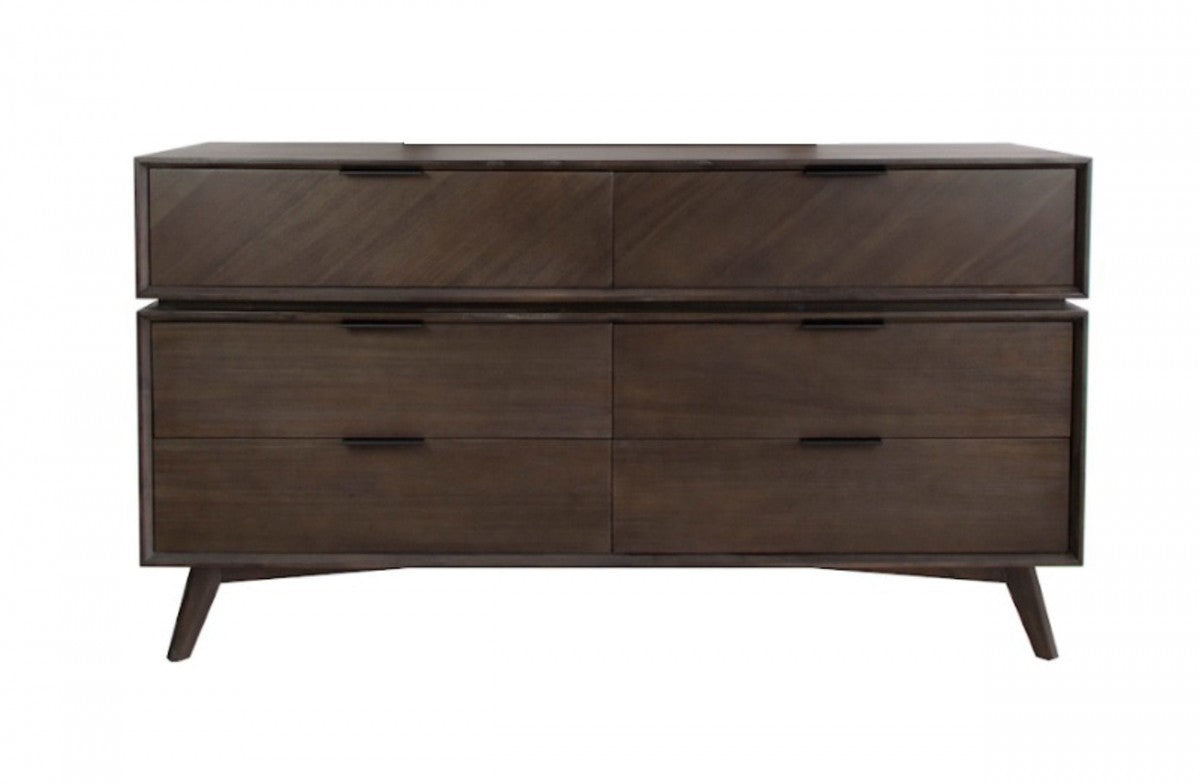 Acacia Solid Wood Six Drawer Double Dresser By Homeroots | Dressers | Modishstore - 8