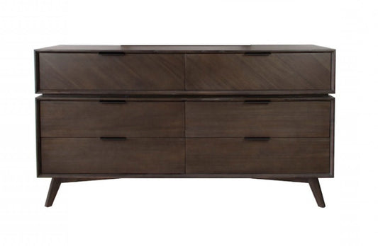 Acacia Solid Wood Six Drawer Double Dresser By Homeroots | Dressers | Modishstore - 1