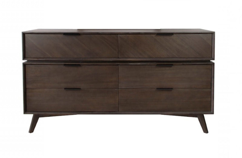 Acacia Solid Wood Six Drawer Double Dresser By Homeroots | Dressers | Modishstore - 1