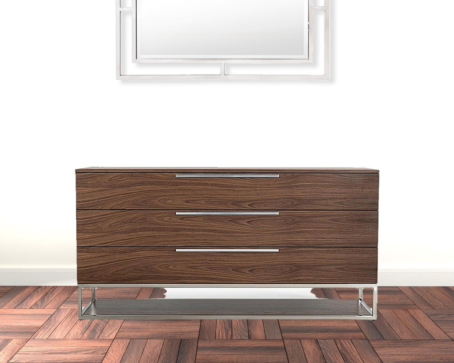 Walnut Manufactured Wood Three Drawer Dresser By Homeroots | Dressers | Modishstore - 8