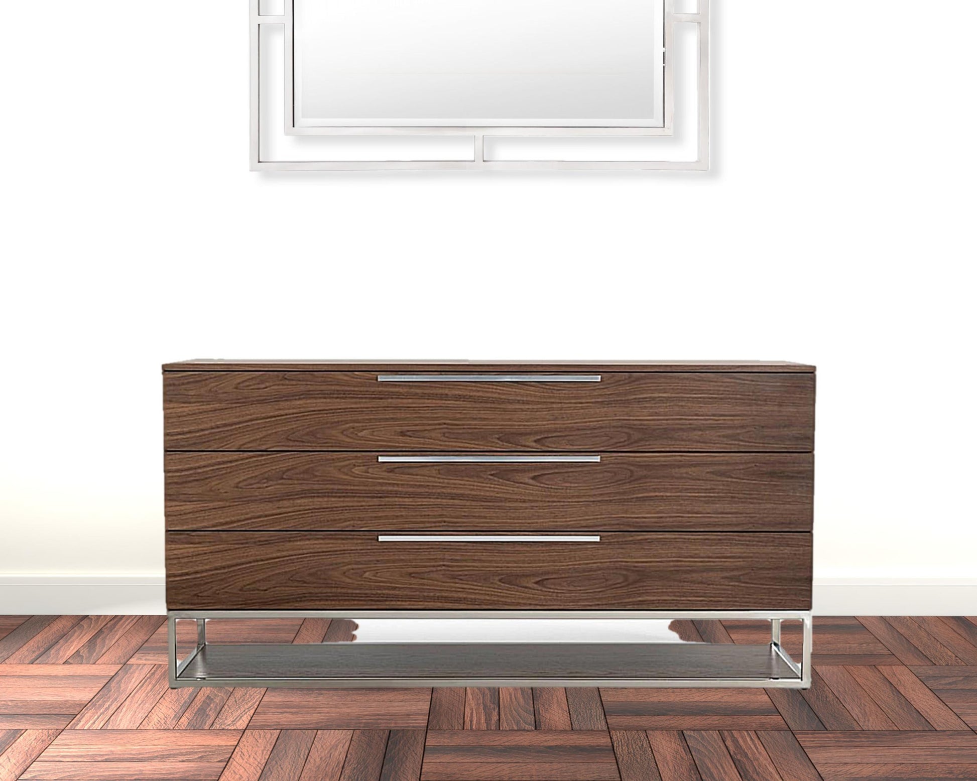 Walnut Manufactured Wood Three Drawer Dresser By Homeroots | Dressers | Modishstore - 8