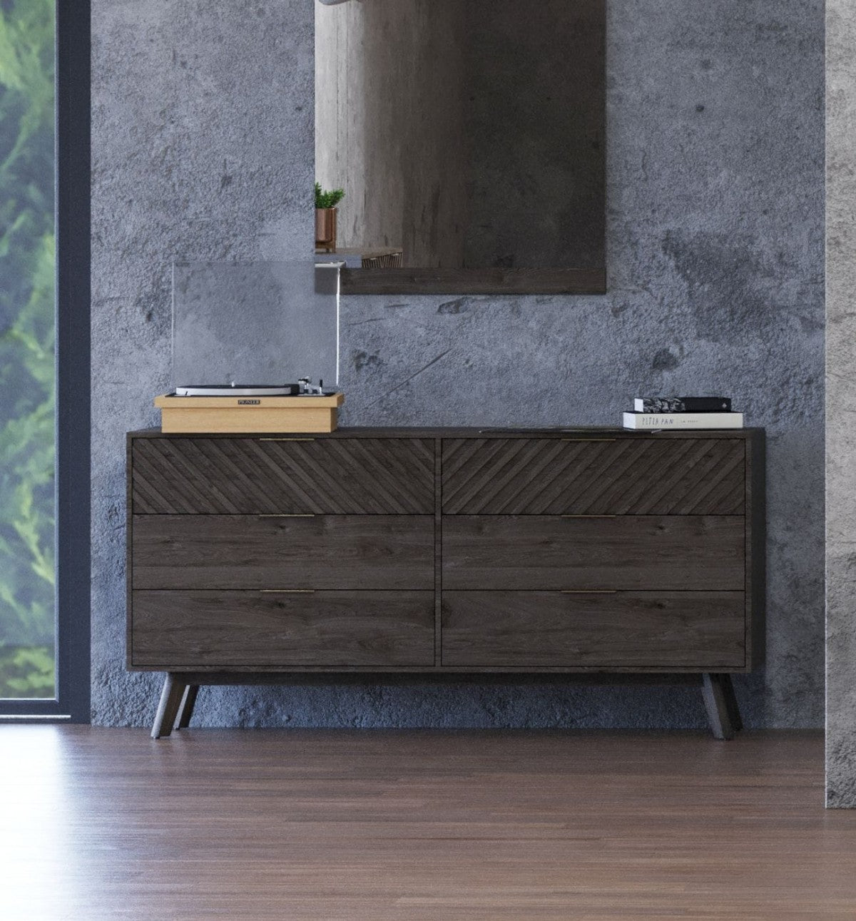 Dark Brown Solid Wood Six Drawer Double Dresser By Homeroots | Dressers | Modishstore - 2