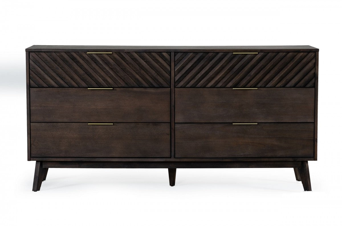 Dark Brown Solid Wood Six Drawer Double Dresser By Homeroots | Dressers | Modishstore - 1