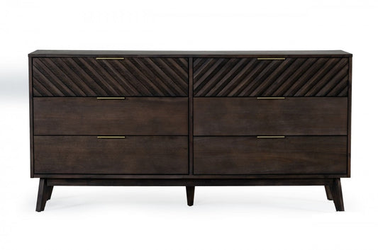 Dark Brown Solid Wood Six Drawer Double Dresser By Homeroots | Dressers | Modishstore - 1
