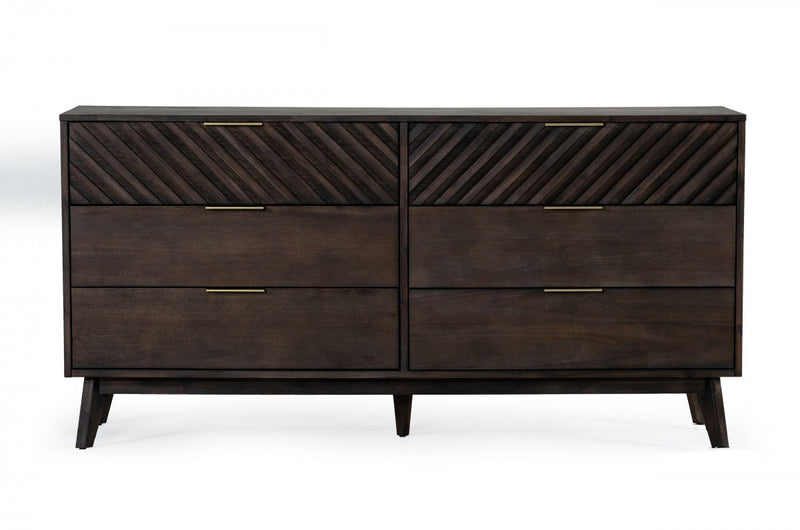Dark Brown Solid Wood Six Drawer Double Dresser By Homeroots | Dressers | Modishstore - 1