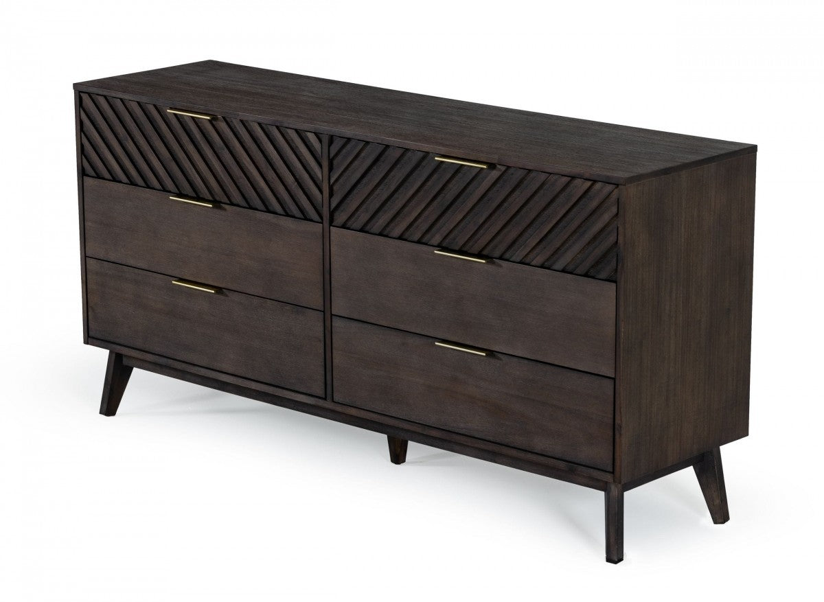 Dark Brown Solid Wood Six Drawer Double Dresser By Homeroots | Dressers | Modishstore - 7