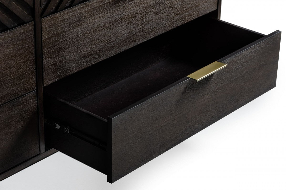 Dark Brown Solid Wood Six Drawer Double Dresser By Homeroots | Dressers | Modishstore - 3