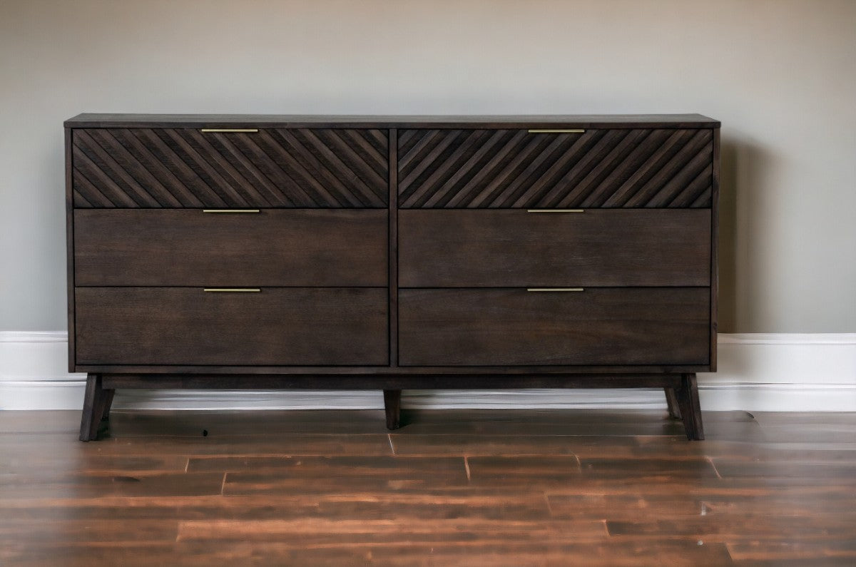 Dark Brown Solid Wood Six Drawer Double Dresser By Homeroots | Dressers | Modishstore - 6