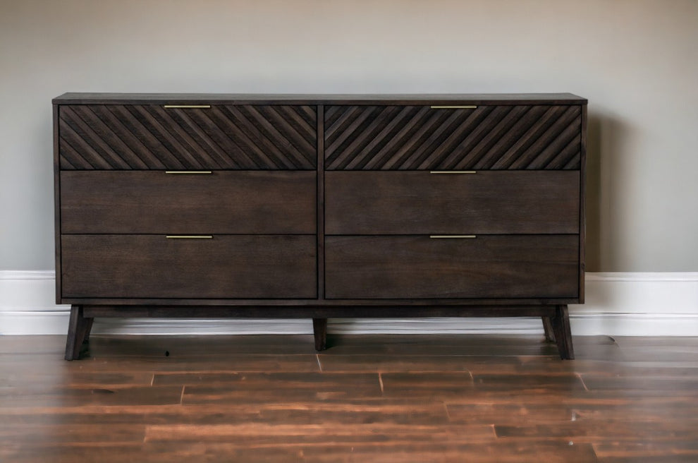 Dark Brown Solid Wood Six Drawer Double Dresser By Homeroots | Dressers | Modishstore - 6