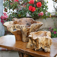 Habini Teak Erosion Bowls Set of 2 By Garden Age Supply
