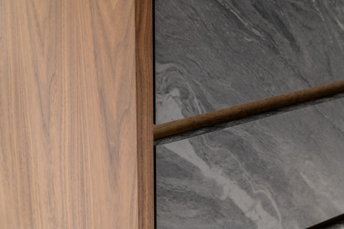 Walnut And Grey Faux Marble Wood Six Drawer Double Dresser By Homeroots | Dressers | Modishstore - 5