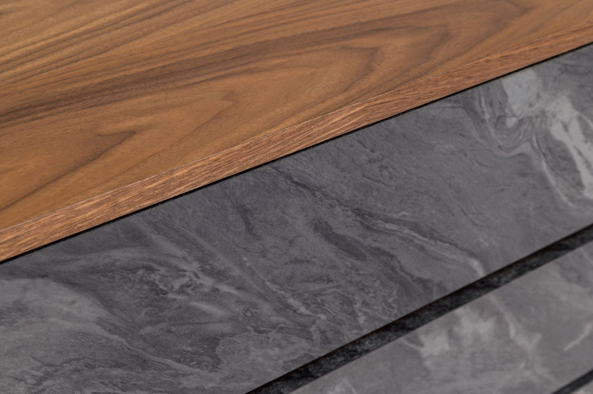 Walnut And Grey Faux Marble Wood Six Drawer Double Dresser By Homeroots | Dressers | Modishstore - 6