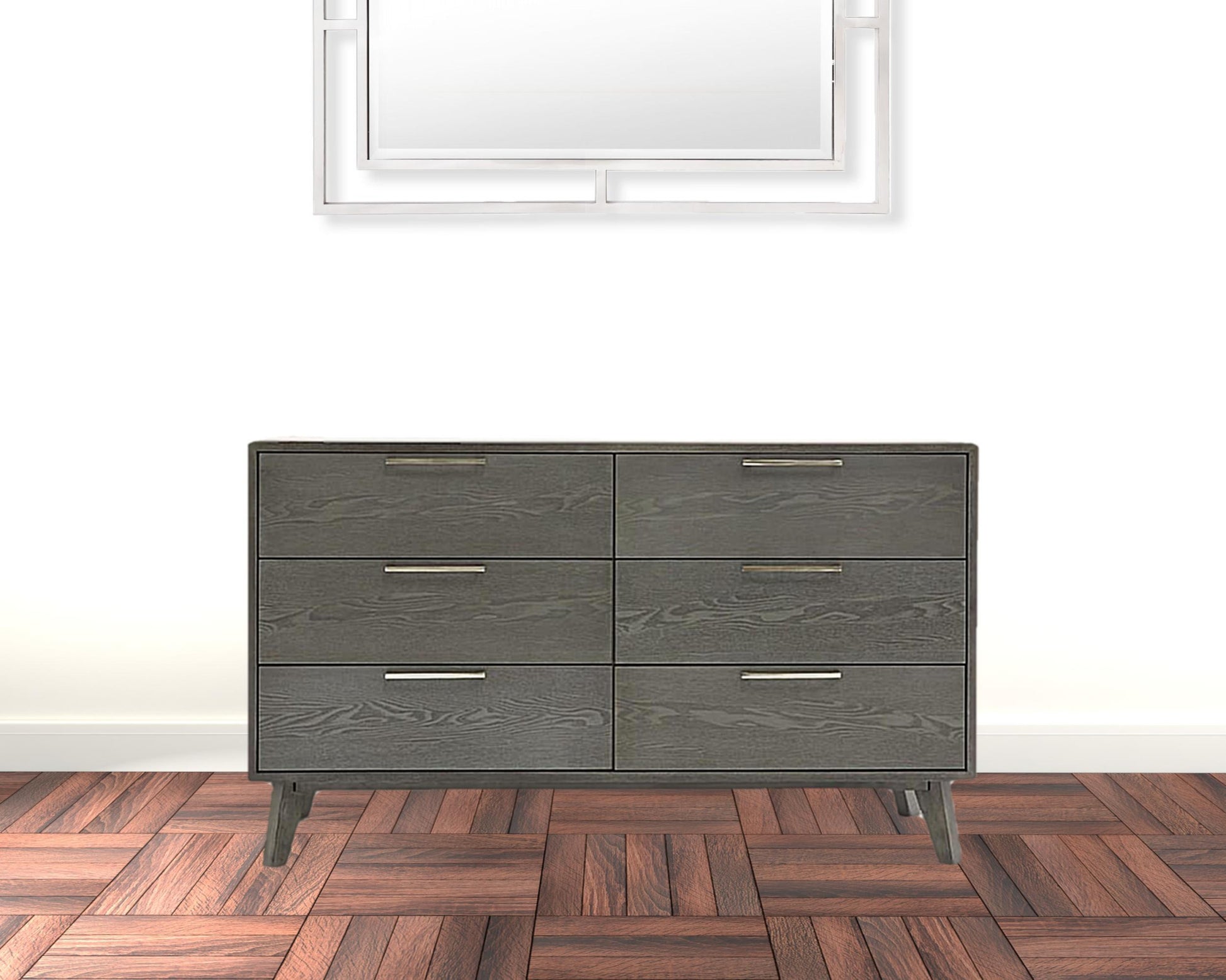 Grey Wash Solid Wood Six Drawer Double Dresser By Homeroots | Dressers | Modishstore - 4
