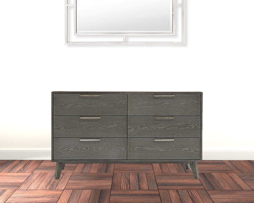 Grey Wash Solid Wood Six Drawer Double Dresser By Homeroots | Dressers | Modishstore - 4