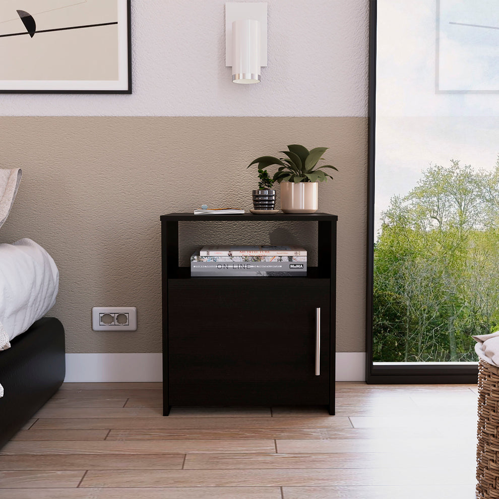 Black One Cabinet Faux Wood Nightstand By Homeroots | Nightstands | Modishstore - 10