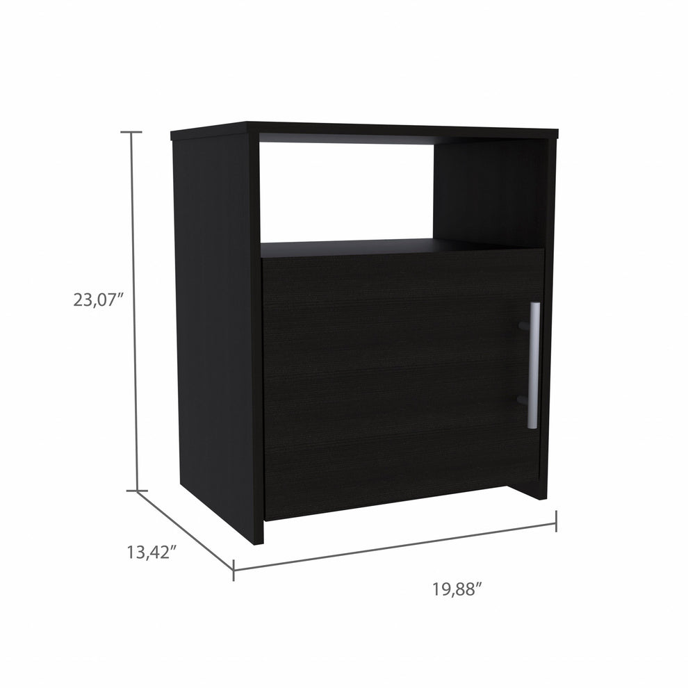 Black One Cabinet Faux Wood Nightstand By Homeroots | Nightstands | Modishstore - 11