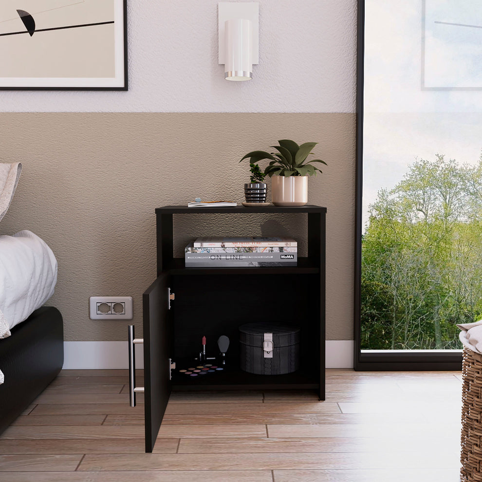 Black One Cabinet Faux Wood Nightstand By Homeroots | Nightstands | Modishstore - 12