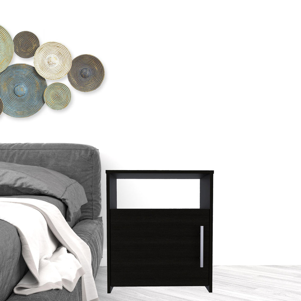 Black One Cabinet Faux Wood Nightstand By Homeroots | Nightstands | Modishstore - 4