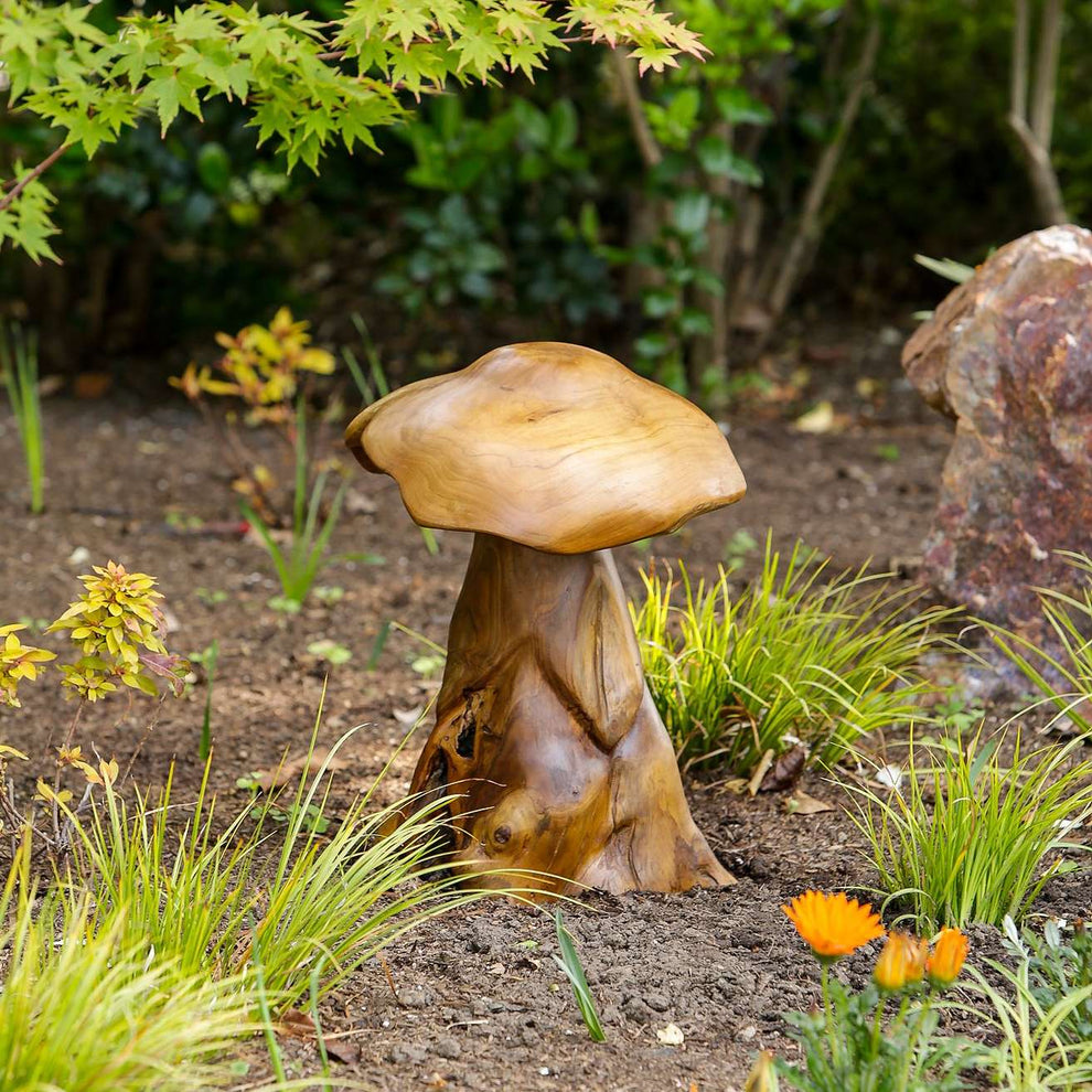 Habini Teak Wild Mushrooms Set of 2 By Garden Age Supply | Sculptures | Modishstore - 3