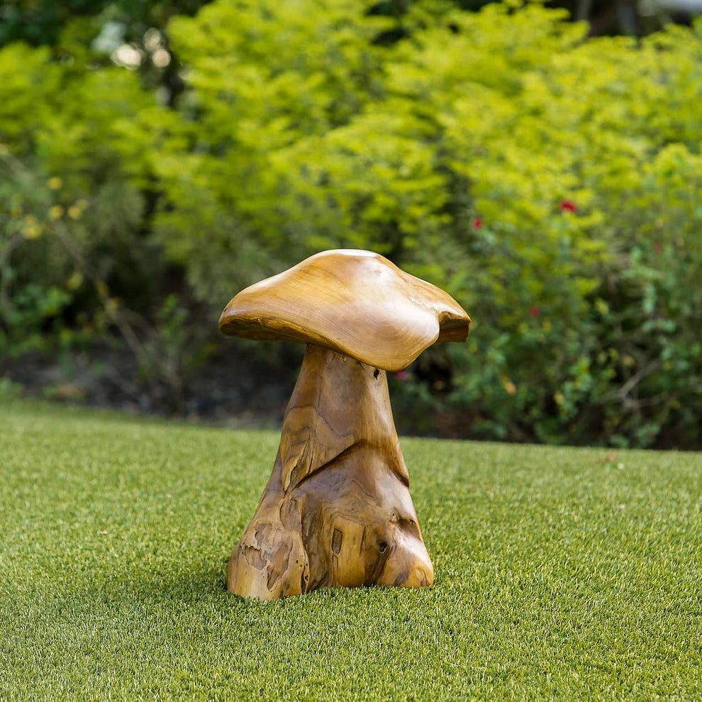 Habini Teak Wild Mushrooms Set of 2 By Garden Age Supply | Sculptures | Modishstore - 4