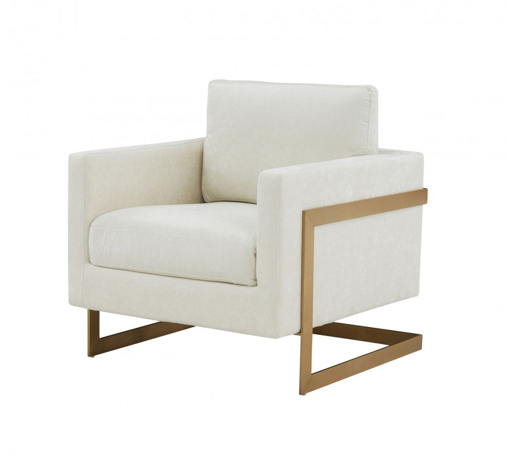 Cream And Gold Upholstered Arm Chair By Homeroots | Accent Chairs | Modishstore - 4