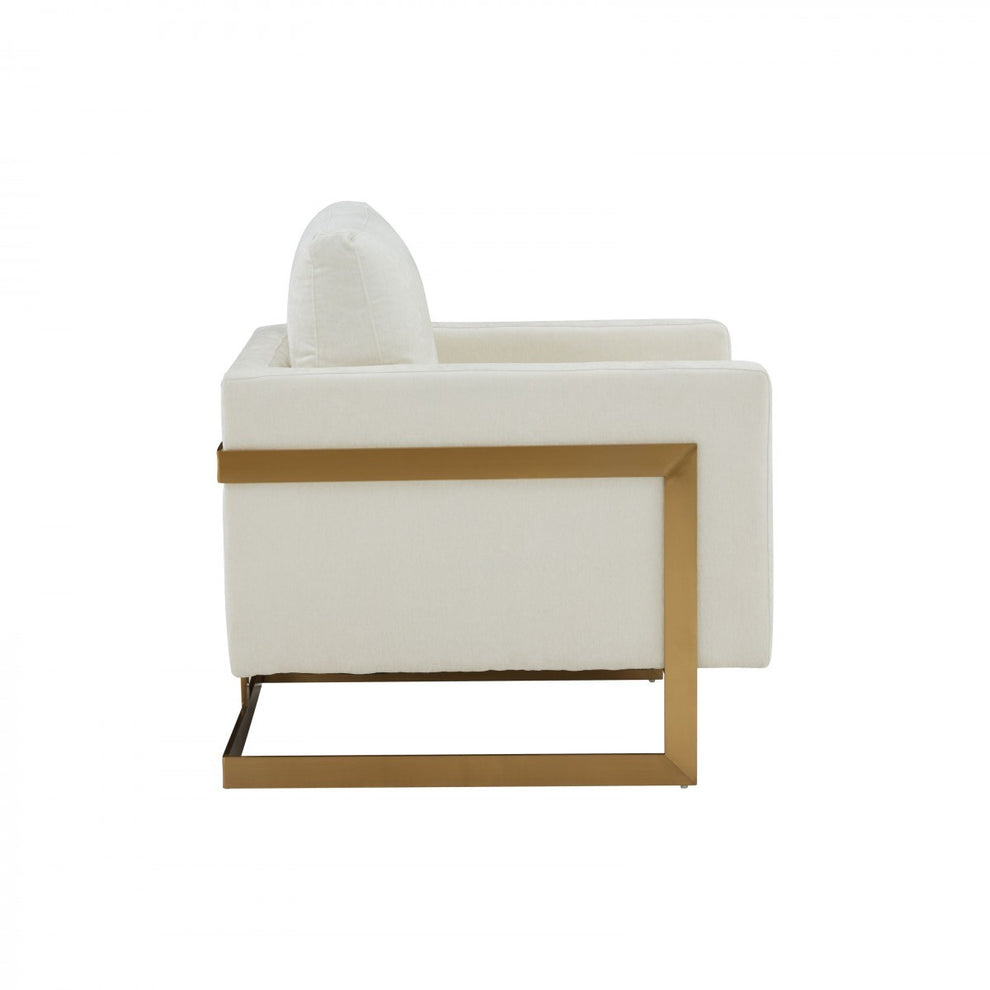Cream And Gold Upholstered Arm Chair By Homeroots | Accent Chairs | Modishstore - 5