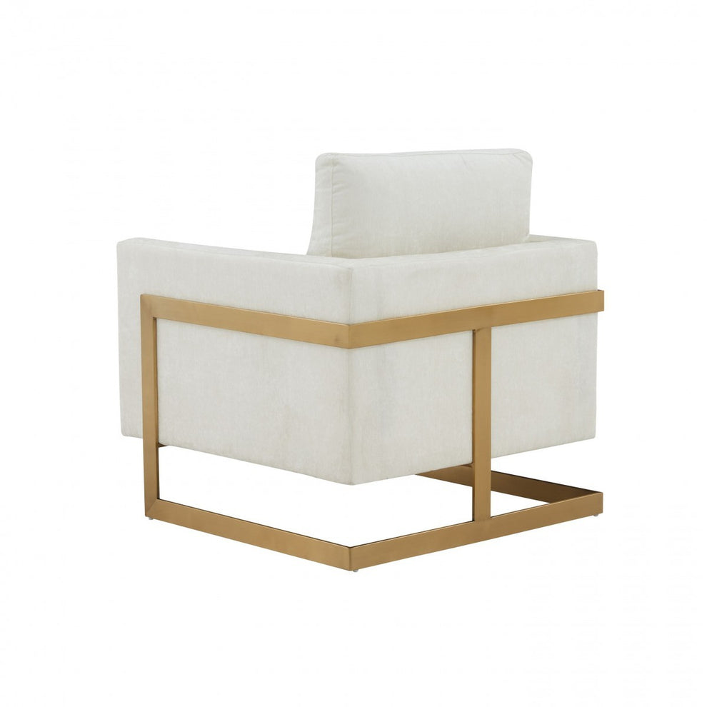 Cream And Gold Upholstered Arm Chair By Homeroots | Accent Chairs | Modishstore - 7