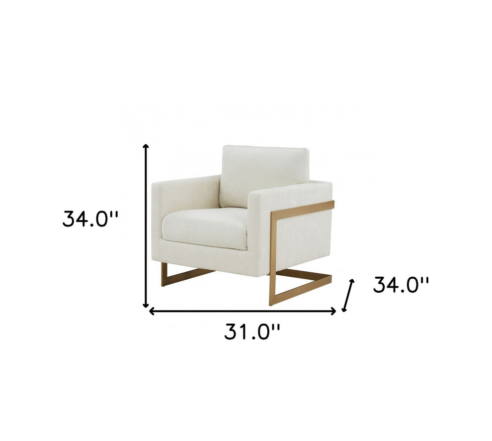 Cream And Gold Upholstered Arm Chair By Homeroots | Accent Chairs | Modishstore - 6