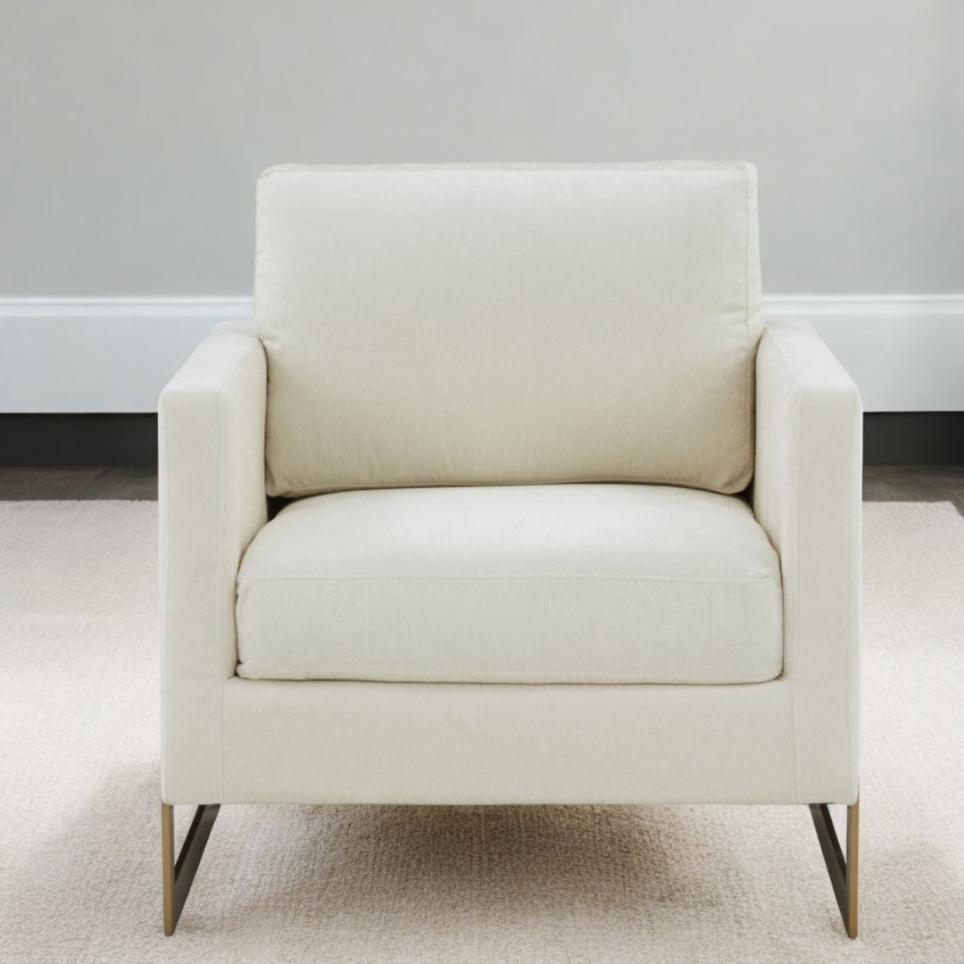 Cream And Gold Upholstered Arm Chair By Homeroots | Accent Chairs | Modishstore - 3