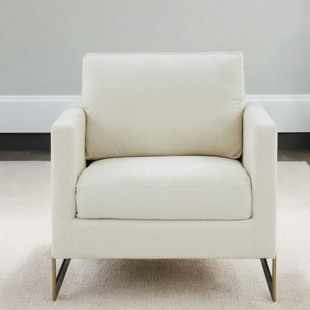 Cream And Gold Upholstered Arm Chair By Homeroots | Accent Chairs | Modishstore - 3