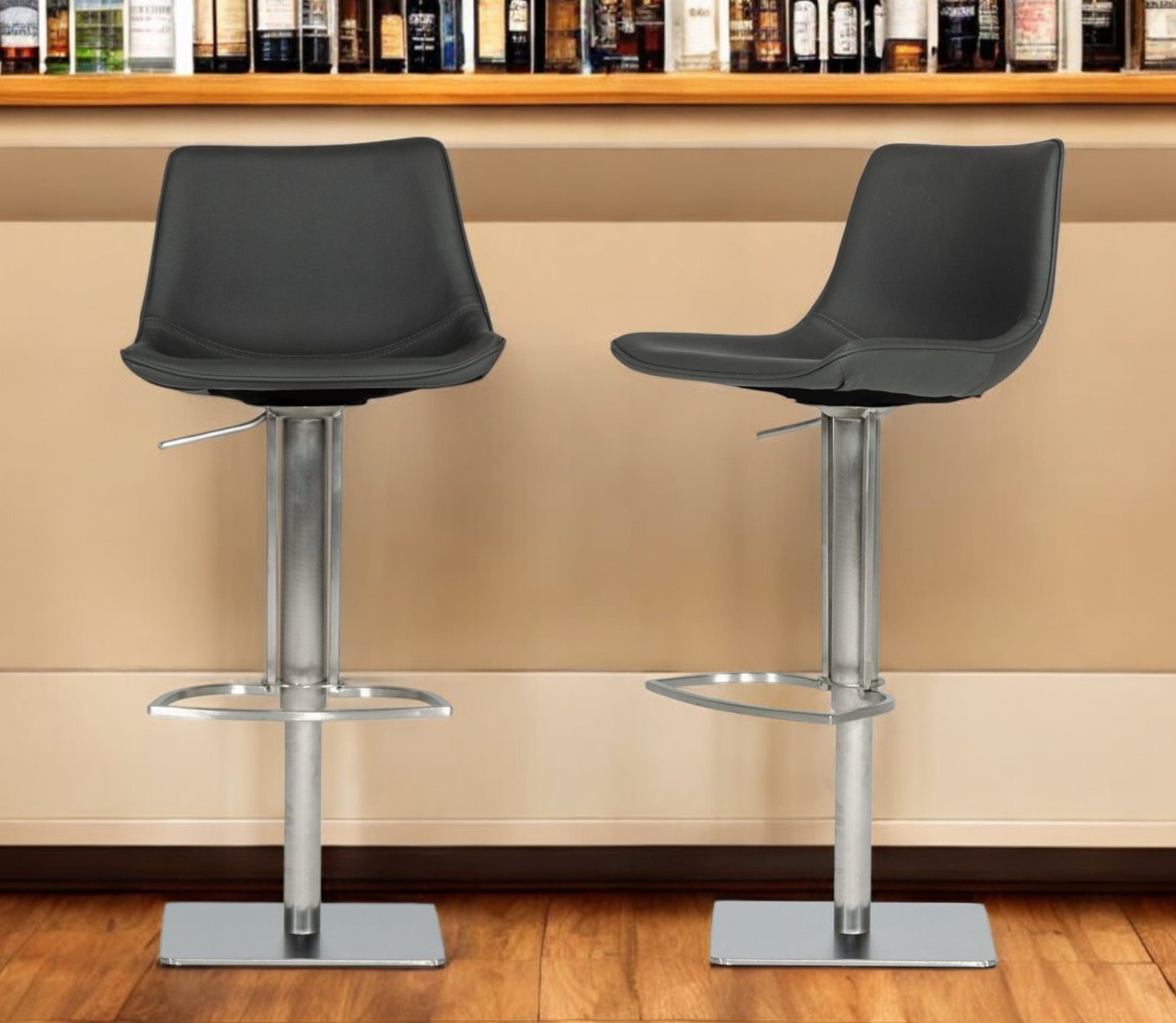 Gray And Silver Faux Leather And Stainless Steel Swivel Low Back Bar Height Bar Chair By Homeroots | Bar Stools | Modishstore - 1