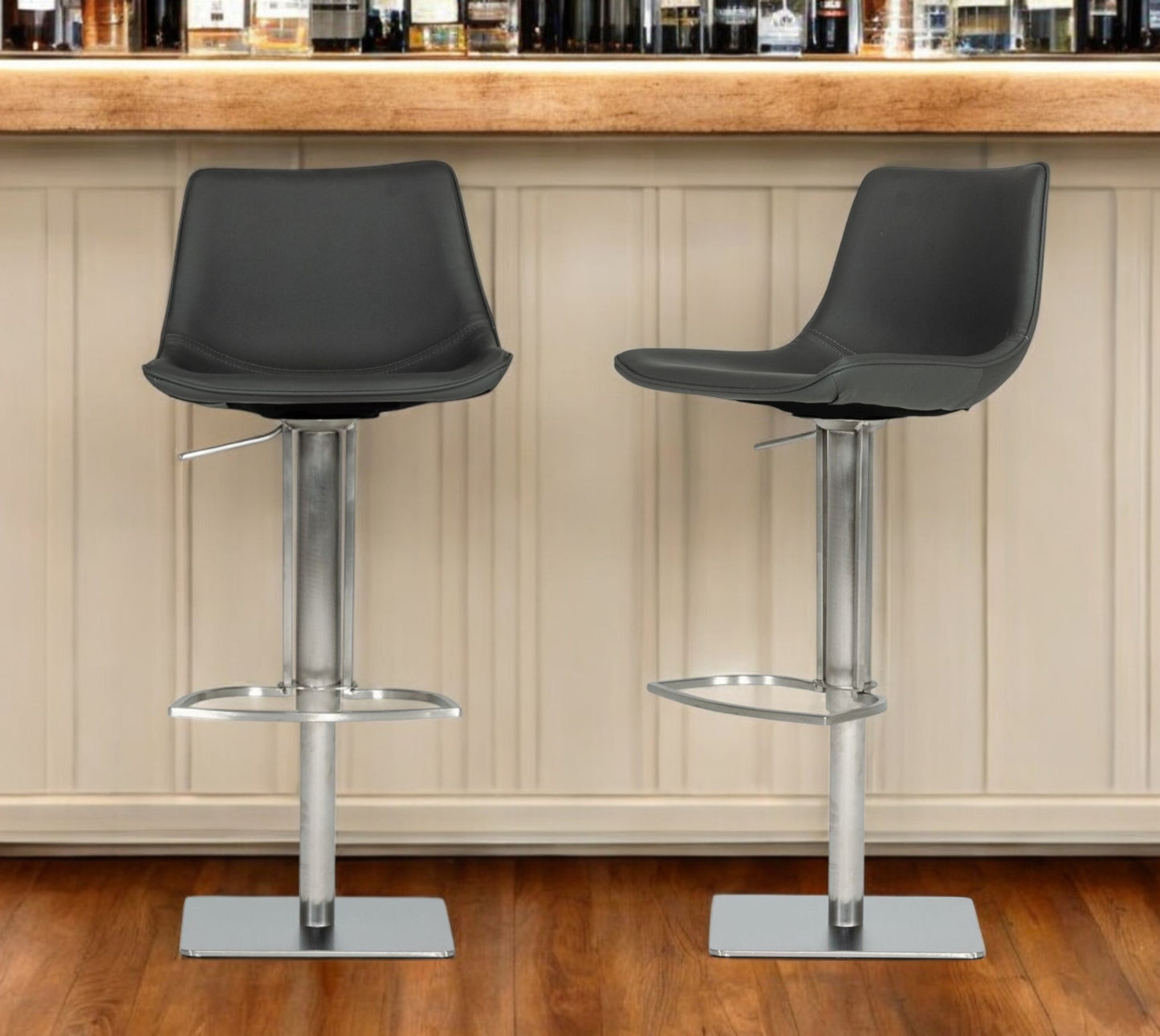 Gray And Silver Faux Leather And Stainless Steel Swivel Low Back Bar Height Bar Chair By Homeroots | Bar Stools | Modishstore - 2