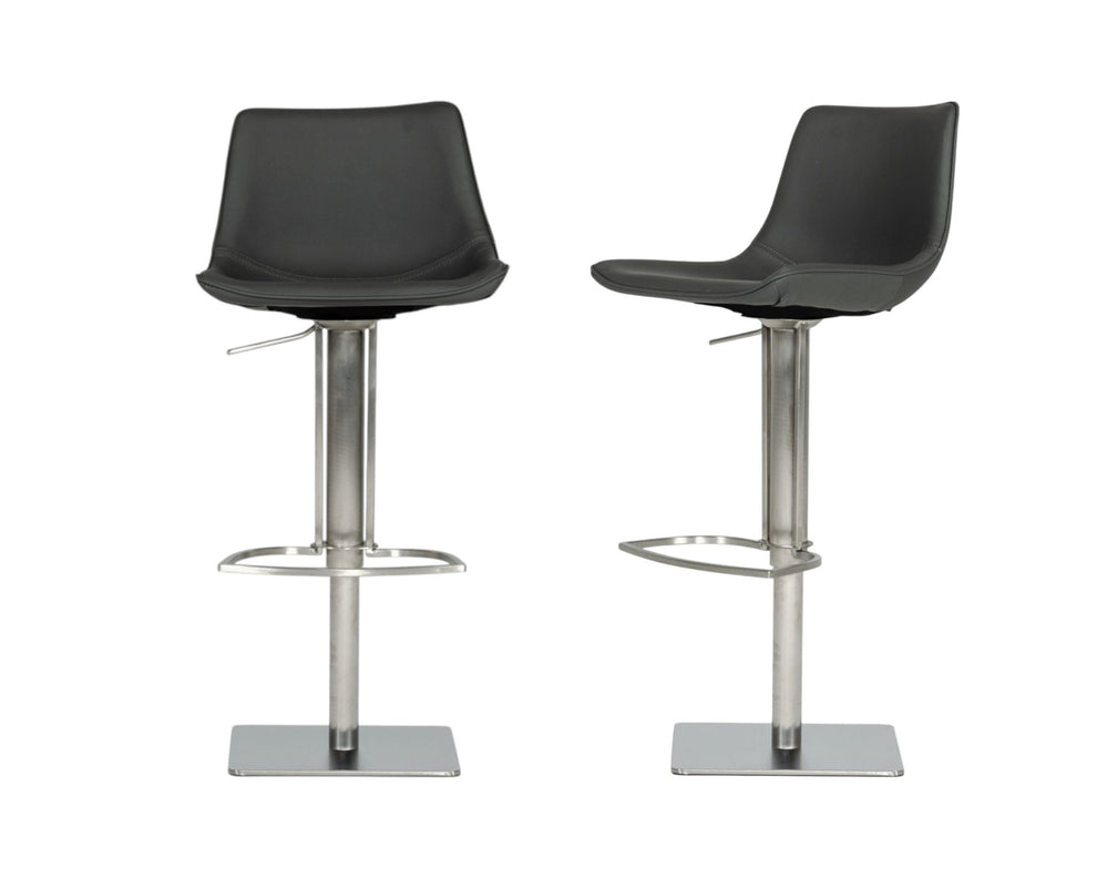 Gray And Silver Faux Leather And Stainless Steel Swivel Low Back Bar Height Bar Chair By Homeroots | Bar Stools | Modishstore - 3