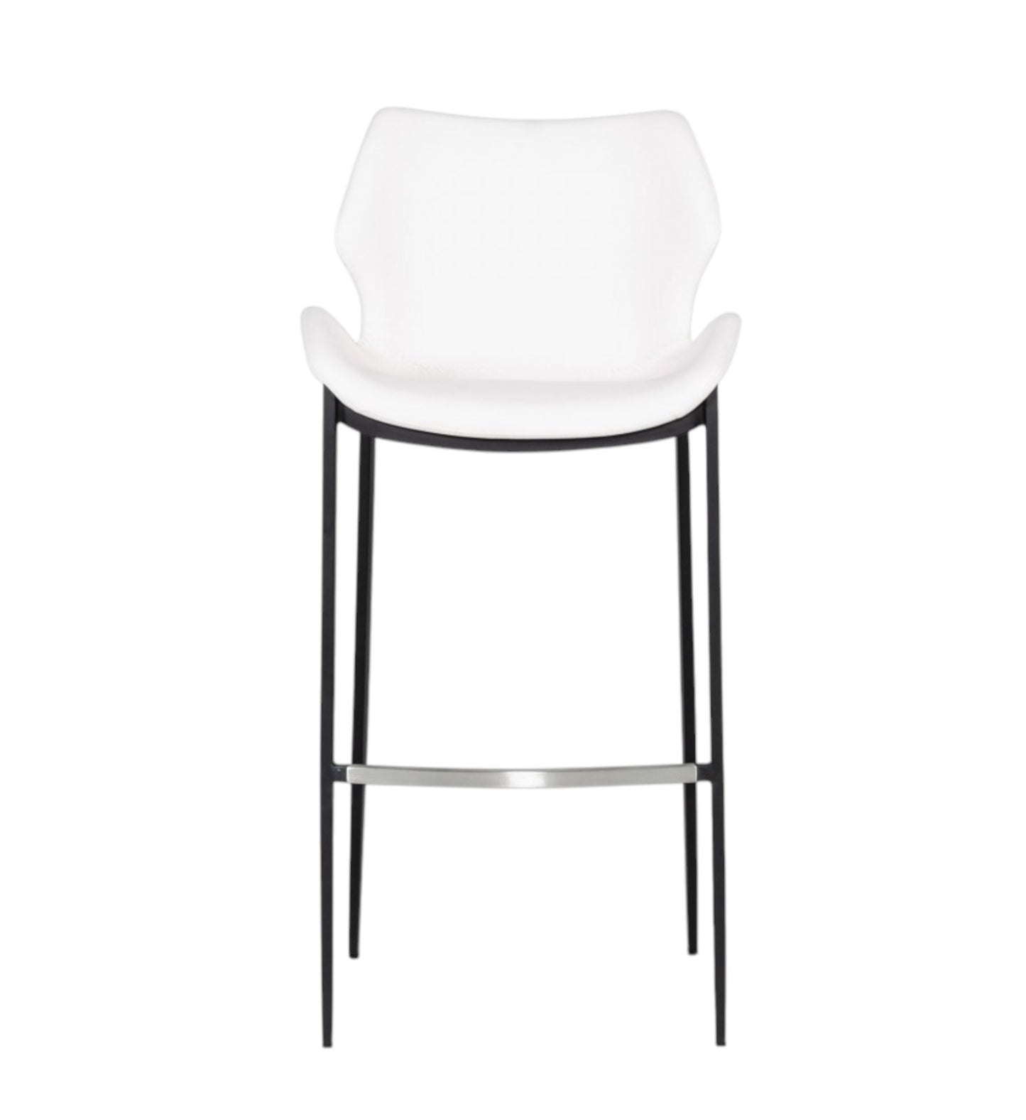 Set of Two White and Black Faux Leather and Steel Low Back Bar Height Bar Chairs By Homeroots | Bar Stools | Modishstore - 3