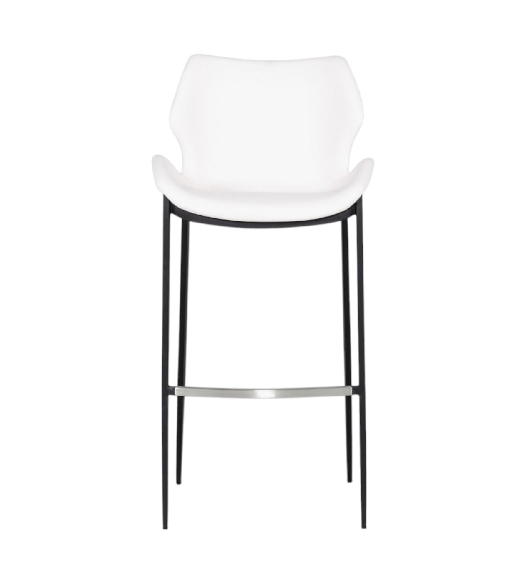 Set of Two White and Black Faux Leather and Steel Low Back Bar Height Bar Chairs By Homeroots | Bar Stools | Modishstore - 3