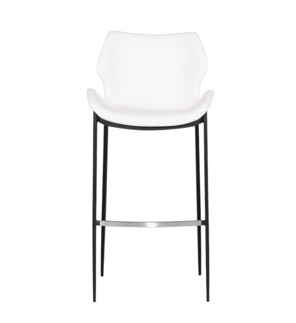 Set of Two White and Black Faux Leather and Steel Low Back Bar Height Bar Chairs By Homeroots | Bar Stools | Modishstore - 3