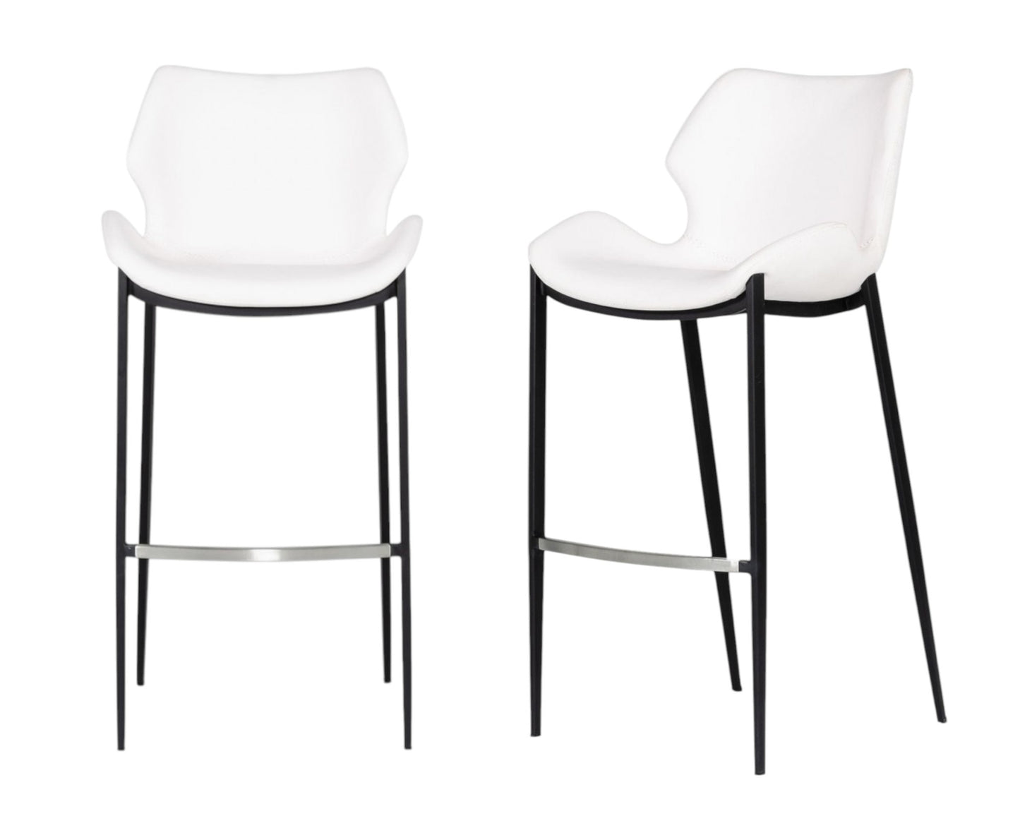 Set of Two White and Black Faux Leather and Steel Low Back Bar Height Bar Chairs By Homeroots | Bar Stools | Modishstore - 2