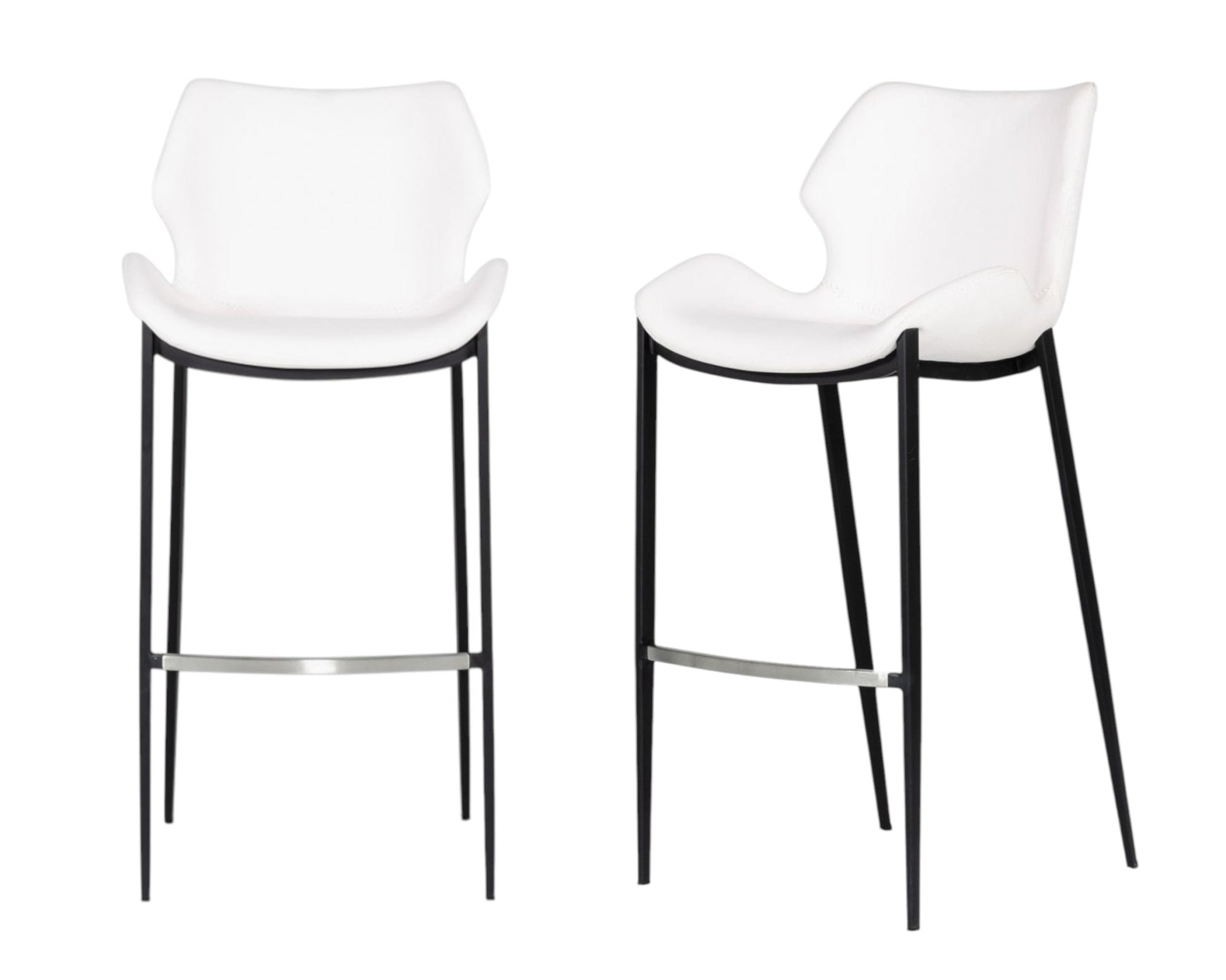 Set of Two White and Black Faux Leather and Steel Low Back Bar Height Bar Chairs By Homeroots | Bar Stools | Modishstore - 2