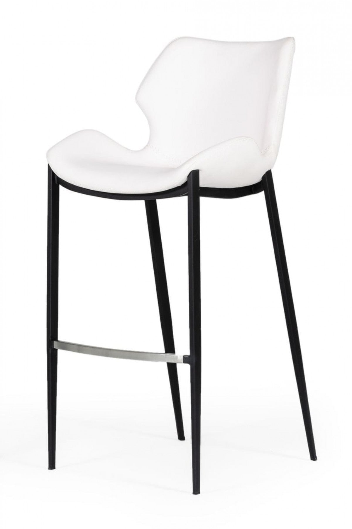 Set of Two White and Black Faux Leather and Steel Low Back Bar Height Bar Chairs By Homeroots | Bar Stools | Modishstore - 5