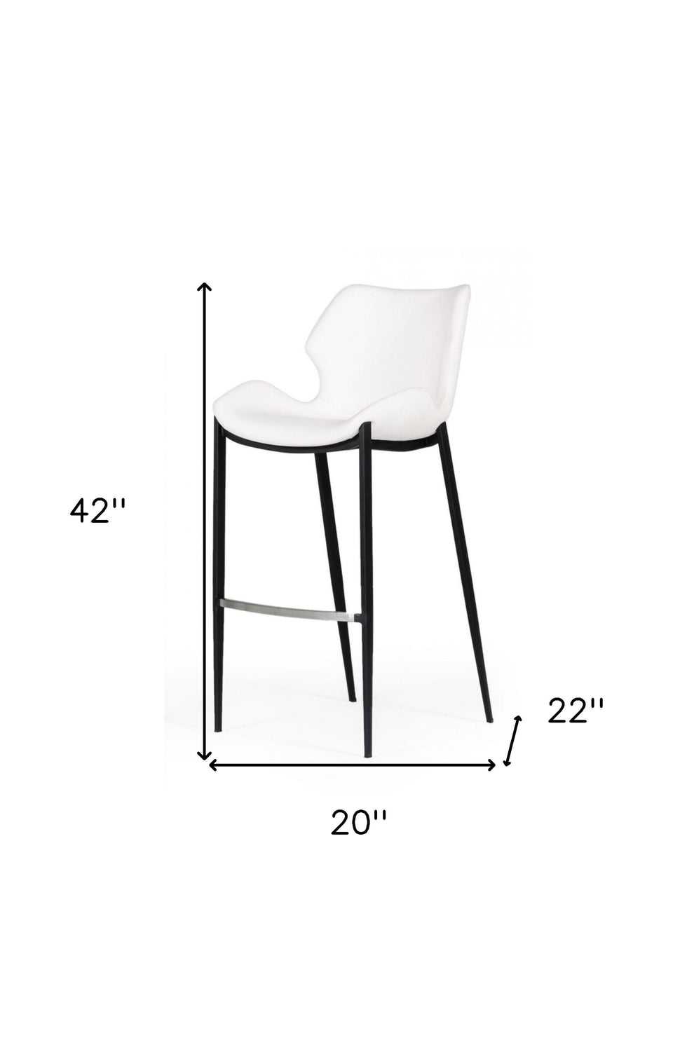Set of Two White and Black Faux Leather and Steel Low Back Bar Height Bar Chairs By Homeroots | Bar Stools | Modishstore - 8