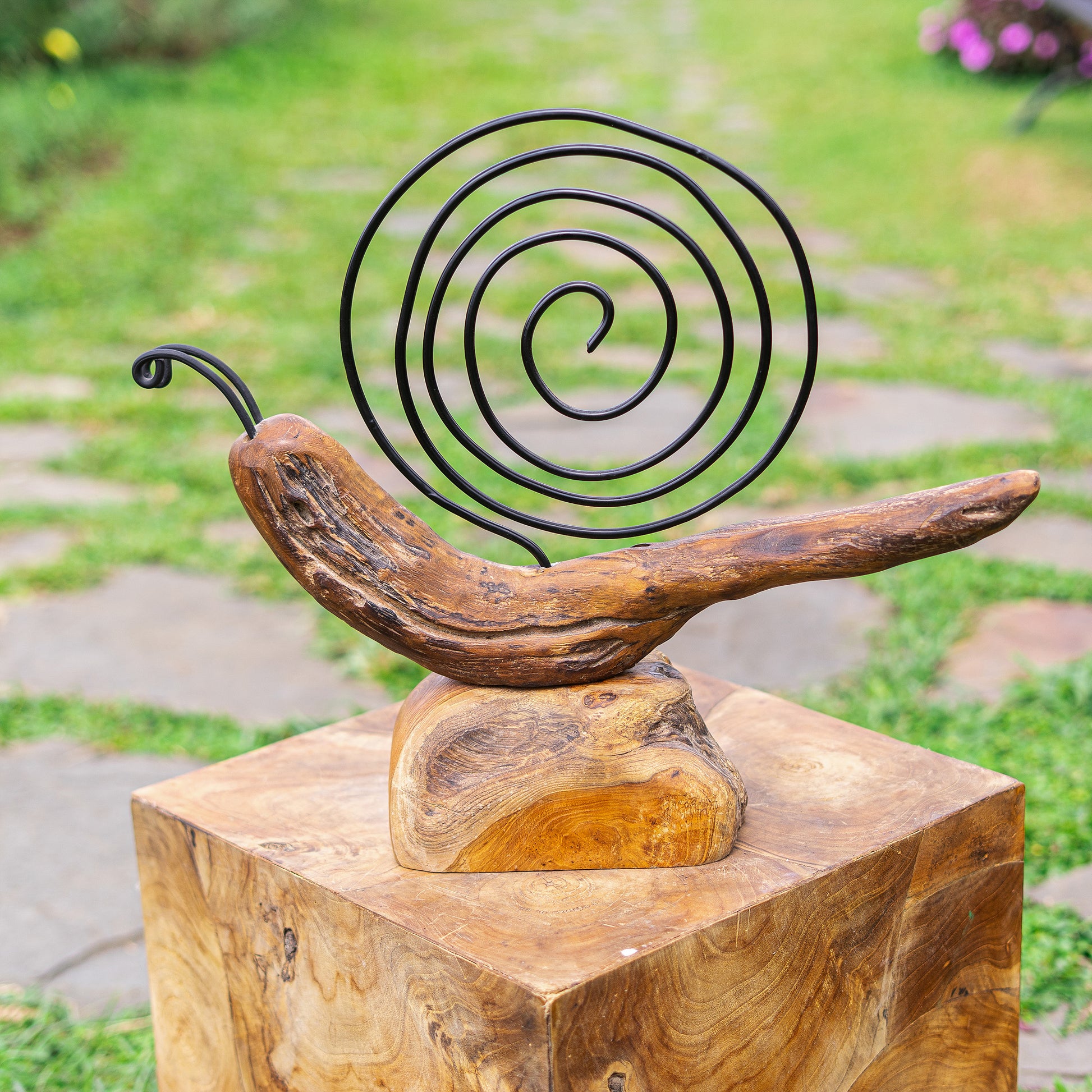 Teak Snail on Stand Set of 2 By Garden Age Supply | Sculptures | Modishstore - 1