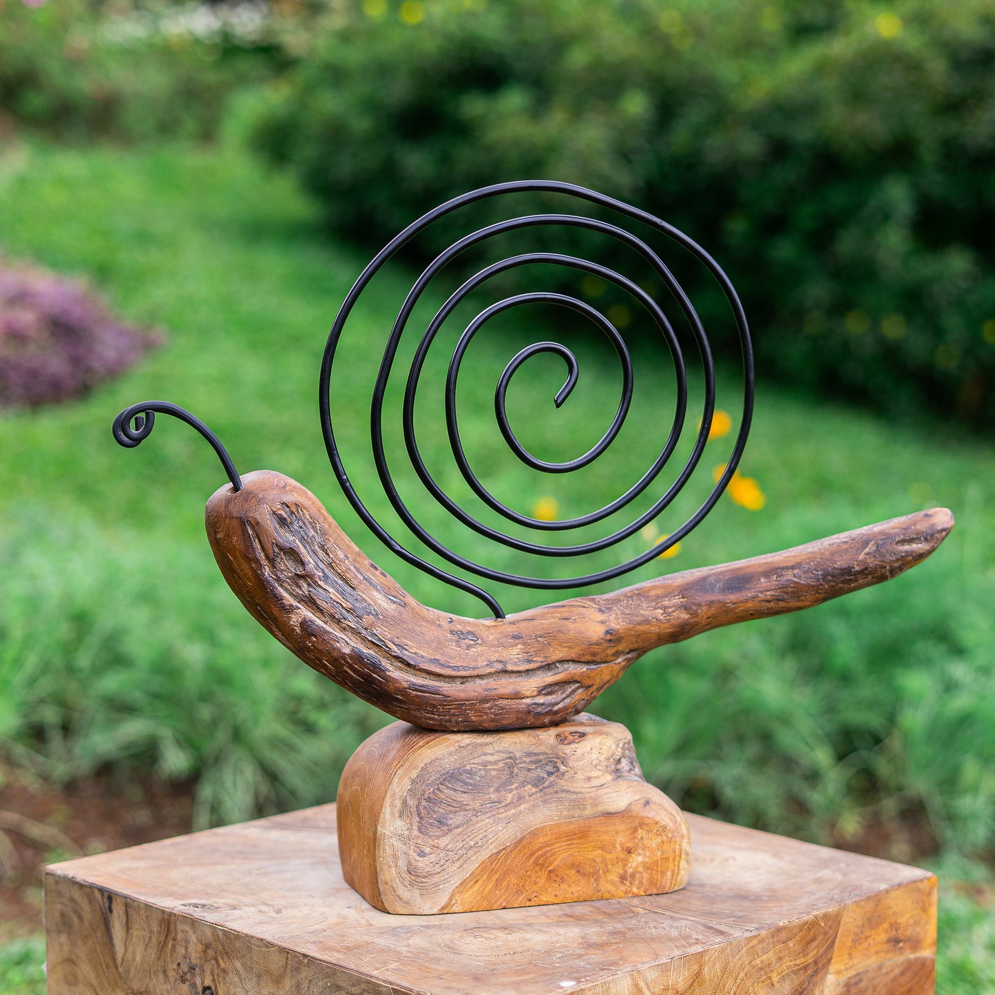 Teak Snail on Stand Set of 2 By Garden Age Supply
