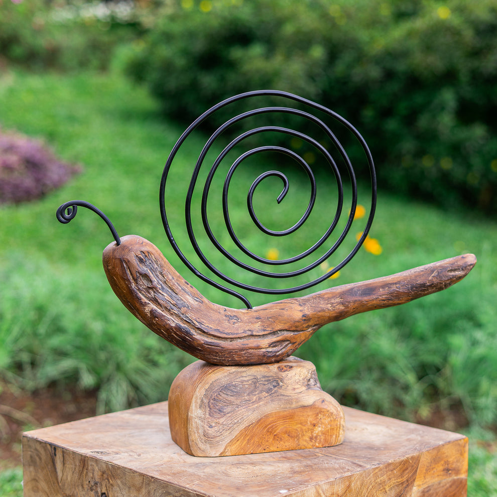 Teak Snail on Stand Set of 2 By Garden Age Supply | Sculptures | Modishstore - 2