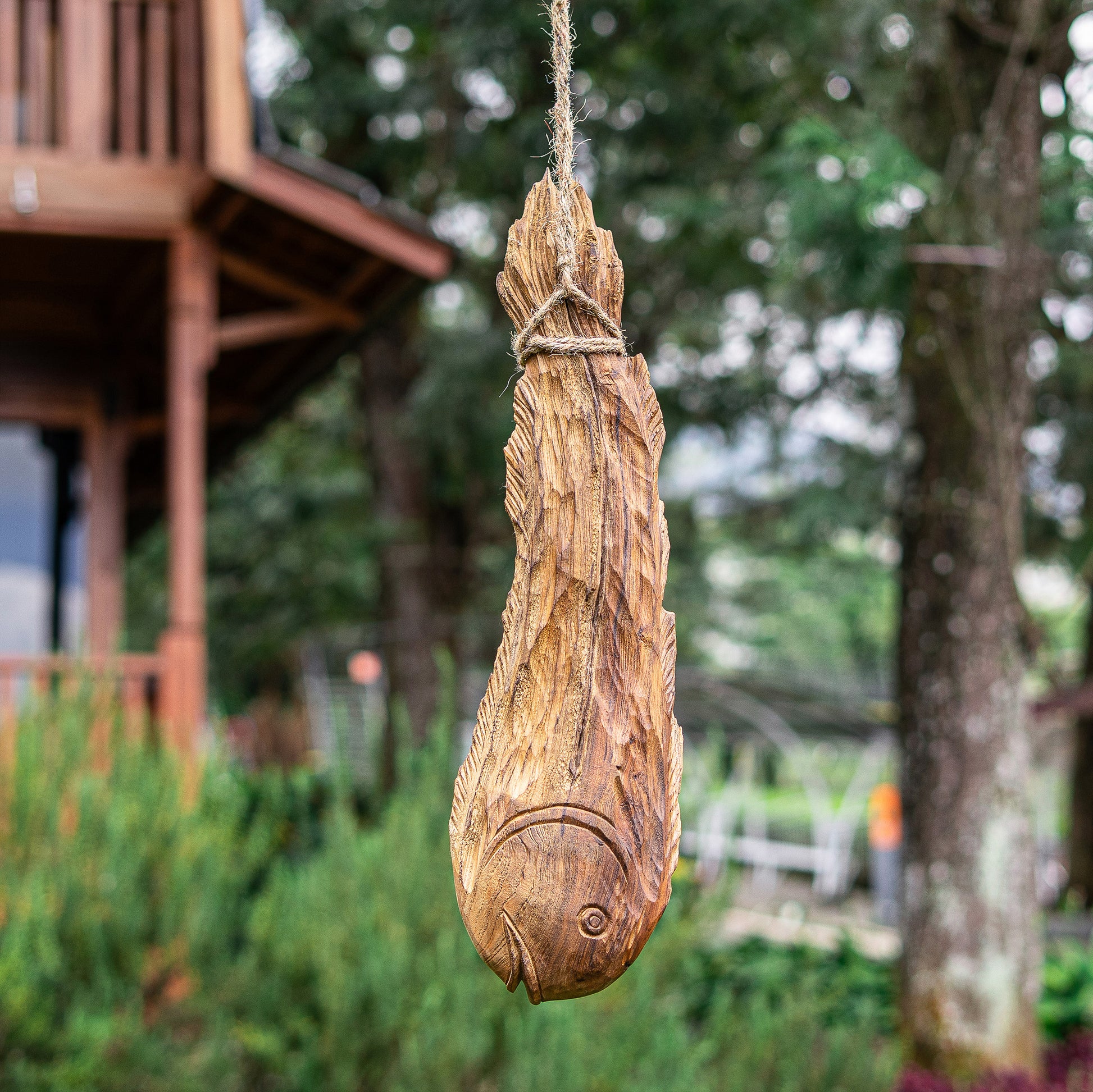 Teak Hanging Fish Set of 4 By Garden Age Supply | Sculptures | Modishstore - 1
